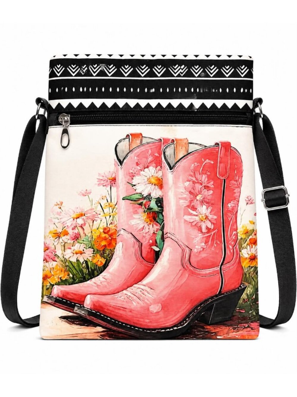Pink cowboy boot crossbody phone bag